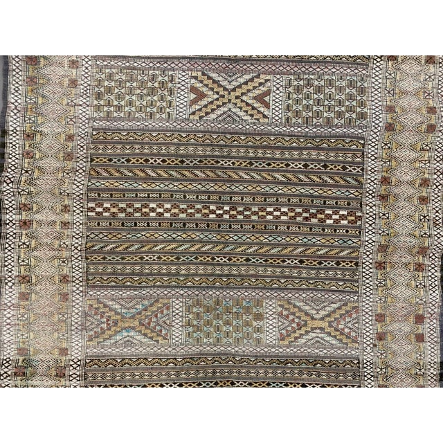 Vintage Moroccan Vegan Silk/Wool Berber Kilim Rug For Sale - Image 4 of 12