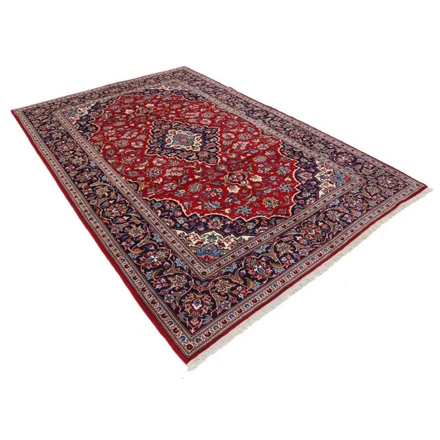 Red Color Hand Knotted Persian Kashan Rug For Sale - Image 4 of 5