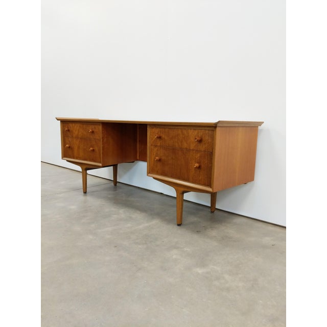 Authentic vintage mid century modern desk / dressing table. By Gimson & Slater for Vesper. Maker's label inside drawer....