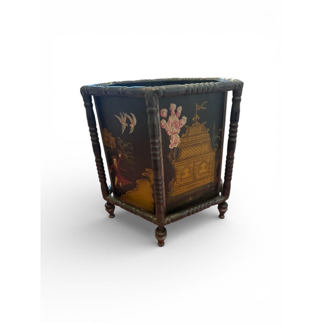 Vintage Metal Chinoiserie Waste Paper Basket For Sale In Boston - Image 6 of 8