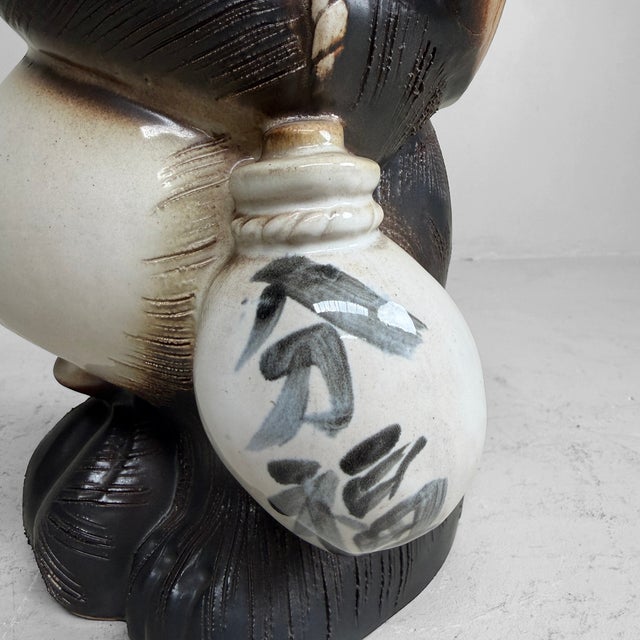 Brown Vintage Japanese Ceramic Tanuki with Money Tablet, 1960s For Sale - Image 8 of 11