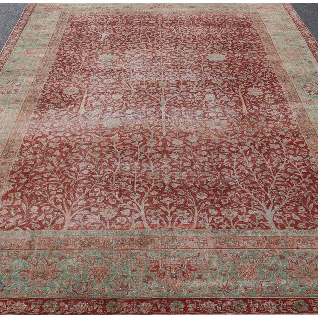 1920s Antique Indian Amritsar Rug With Tree of Life Design in Rich Reds 9'10 X 14'7 For Sale - Image 5 of 12