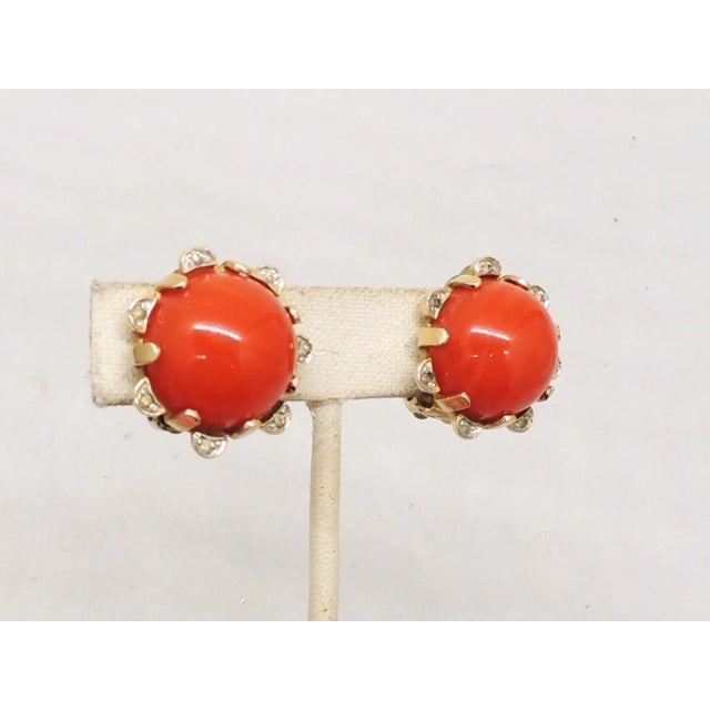 Vintage 1950s Signed Nettie Rosenstein Cabochon Faux-Carnelian Clip Earrings - 2 Pieces For Sale - Image 4 of 7