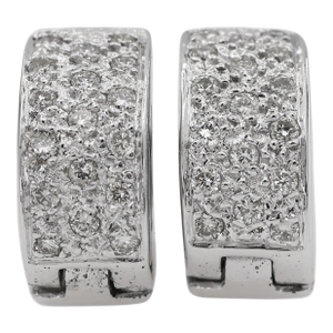 18k 750 Solid White Gold Natural Diamond Huggie Hoop Earrings, Pair