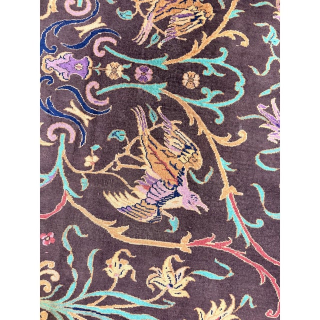 Chinese 1920s Brown Ground Islimi Birds East Asian Antique Chinese Room Size Knotted Rug For Sale - Image 3 of 7