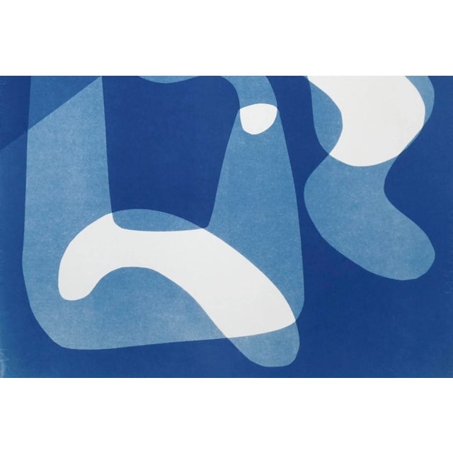 "Retro Futuristic Shapes II" Contemporary Abstract Cyanotype Print on Watercolor Paper For Sale - Image 4 of 9