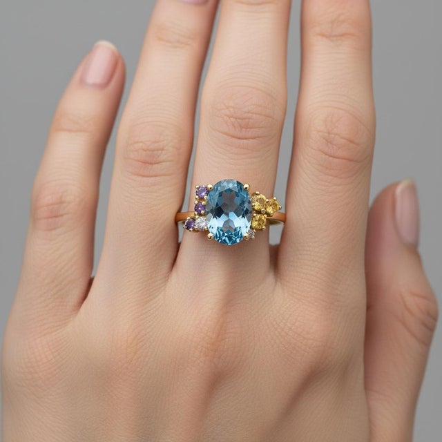 Blue Topaz Multicolor Ring in 14k Gold, Size 7.5 For Sale - Image 9 of 10