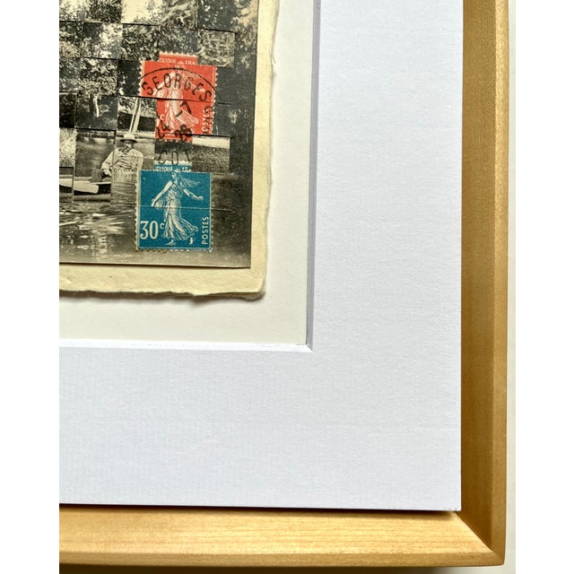 'En Bateau' One of a Kind, Hand Cut and Hand Woven Vintage Photo-Postcards (early 1900's) Matted and Framed/Glass, new...