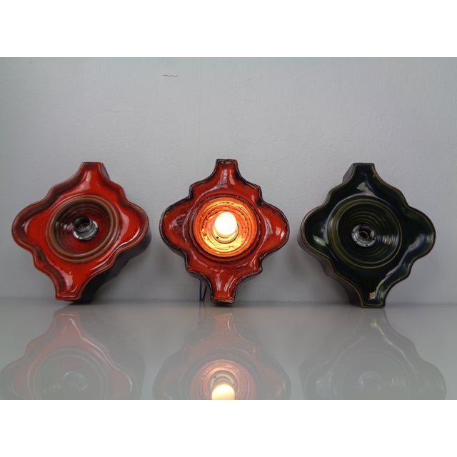 Pop Art German Ceramic Wall Lamps, 1970s, Set of 3 For Sale - Image 3 of 18