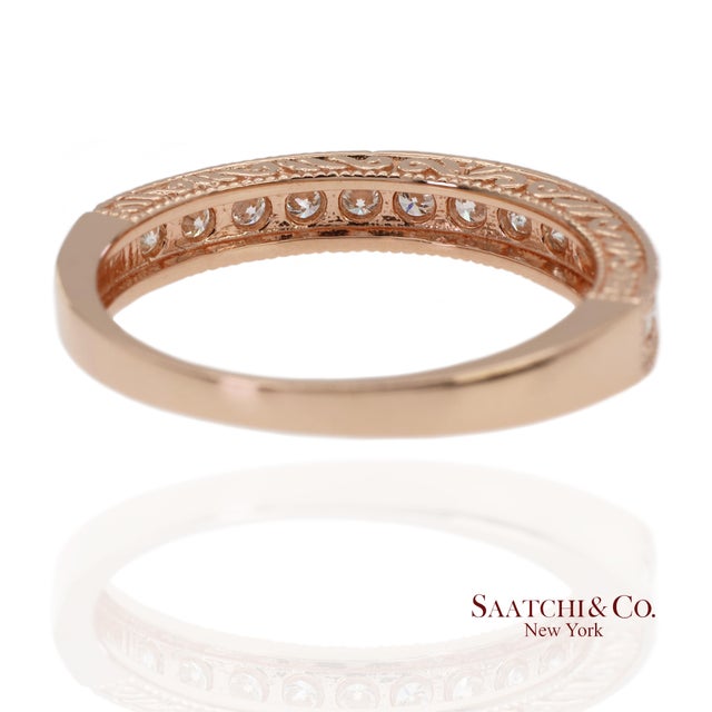 14k 585 Solid Rose Gold Side Engraving Natural Diamond Band Ring, Size 8 For Sale - Image 4 of 12