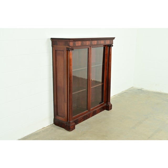 Victorian R. J. Horner Style American Empire Flame Mahogany Glass Front Double Bookcase, Circa 1880s For Sale - Image 3 of 10