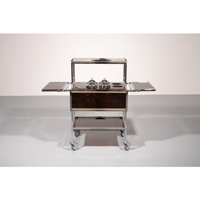 Italian Bar Car Trolley with Chrome and Faux Tortoise, 1960s For Sale - Image 11 of 15