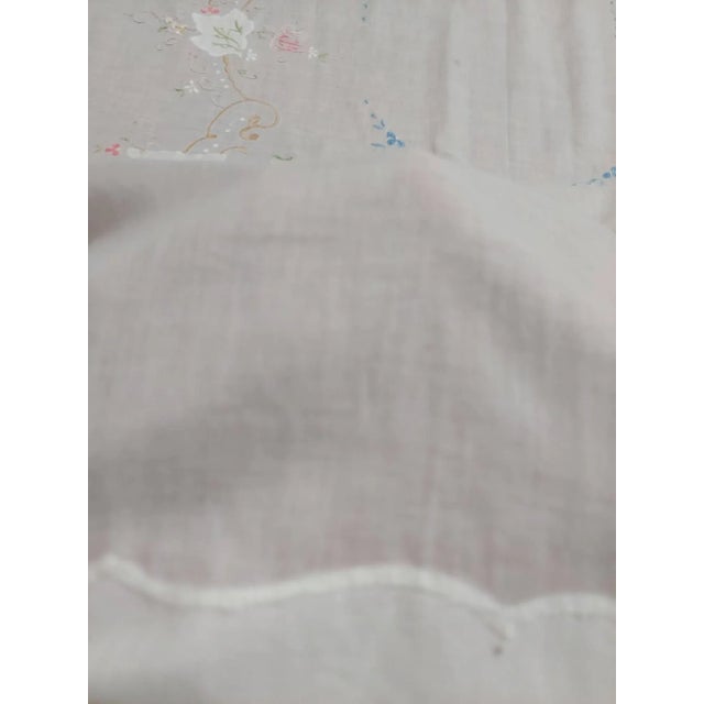 White Vintage Handmade White Sheer Embroidery Tablecloth For Sale - Image 8 of 13