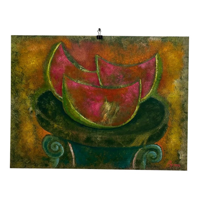 1980s Byron Gálvez Art Pastel Paper Watermelon Mexico For Sale