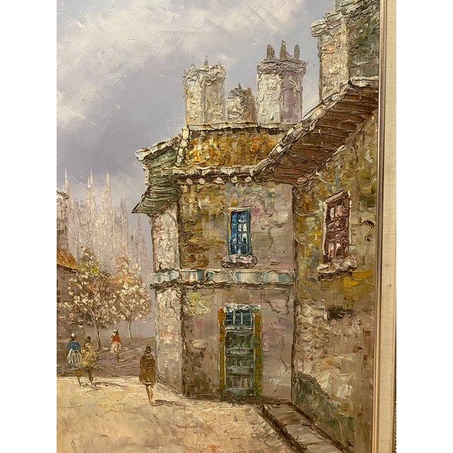 Large Louis Basset Paris Street Scene Oil Painting, Montmartre Café Landscape For Sale - Image 9 of 11