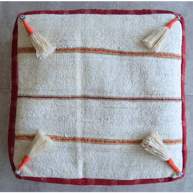 Beige Turkish Hand Woven Floor Pouf Cover For Sale - Image 8 of 8