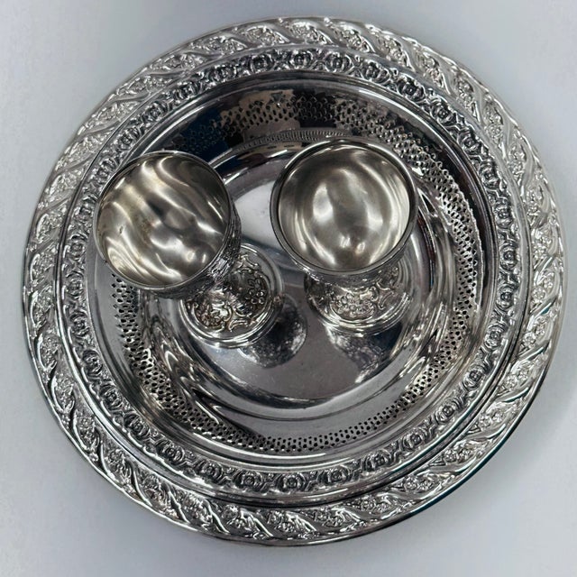 Metal Late 20th Century Baroque Silver Plated Mini Goblets Set of 2 With Serving Trays - 4 pcs For Sale - Image 7 of 12