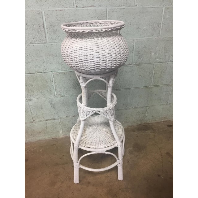 Vintage White Wicker Plant Stand Chairish