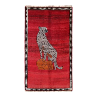 Pasargad Red Color Hand Knotted Shiraz Cheetah Rug For Sale