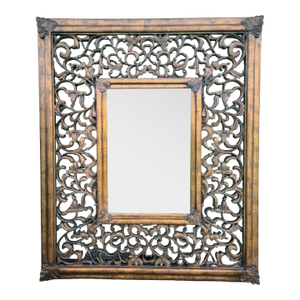 Vintage Monumental Sized Carved Open Filagree Rococo Style Bronze Wall Mirror
