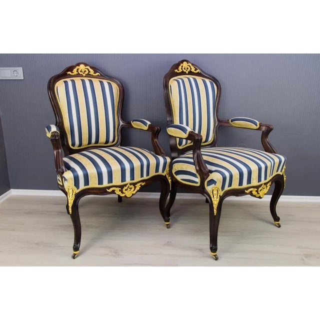 Set of 19th Century Louis XV Style Walnut and Gilt Bronze Mounted Armchairs For Sale - Image 13 of 18
