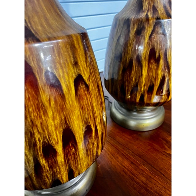 Pair of Mid Century Modern Drip Glaze Table Lamps For Sale - Image 4 of 11