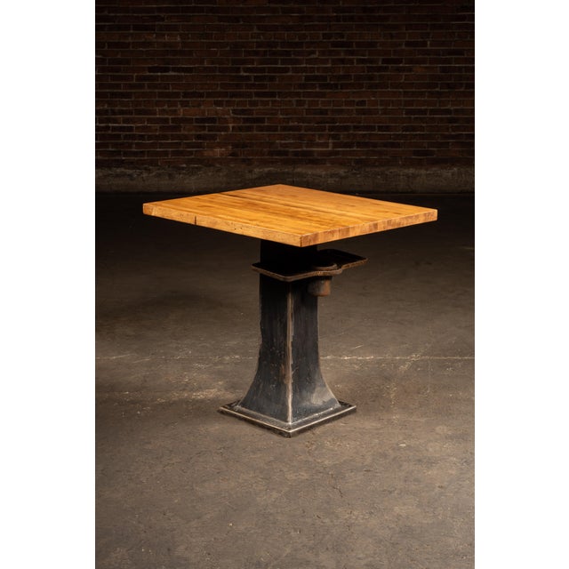 Wood Early 20th Century Industrial Maple-Top Pub Table on Cast-Iron Pedestal For Sale - Image 7 of 15