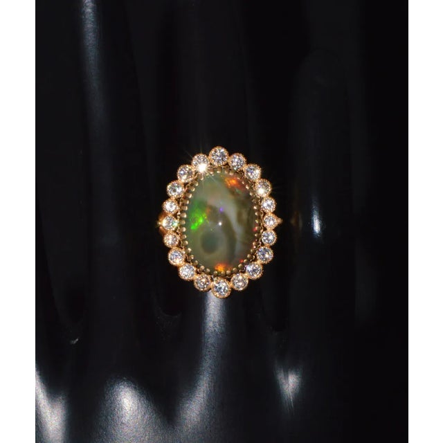 Certified Natural 9.25Cts VS F Diamond Opal 750 18K Solid Gold Cocktail Halo Milgrain Ring, size 6.5 For Sale - Image 10 of 10