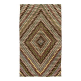 Vintage Art Deco Rug in Beige-Brown, Pink and Blue Honeycomb Diamond Pattern For Sale