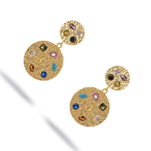 Celestial Harmony Multi Gemstone Gold Earrings, A Pair For Sale - Image 4 of 8