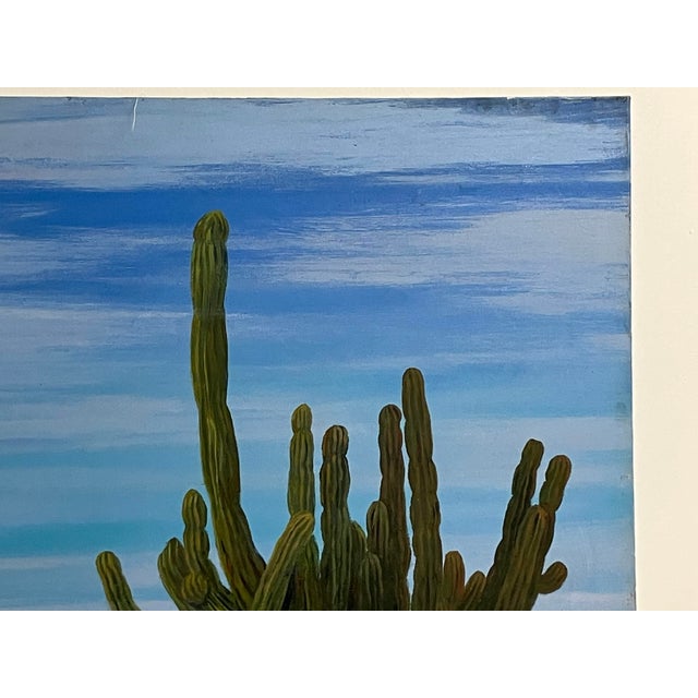 Large Desert Landscape Painting by Becrio, 1990 – Monumental Cactus Scene, 40” X 30” For Sale - Image 12 of 12