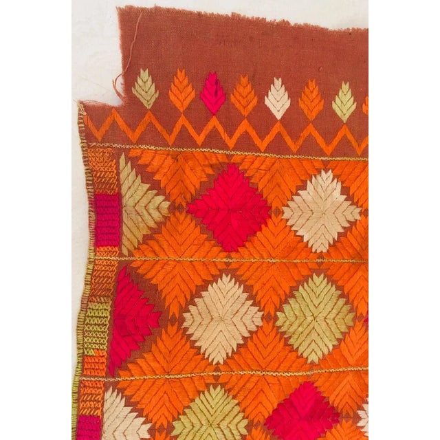 Antique Phulkari Wedding Shawl, Bright Colors of Silk Embroidery on Cotton For Sale - Image 4 of 13