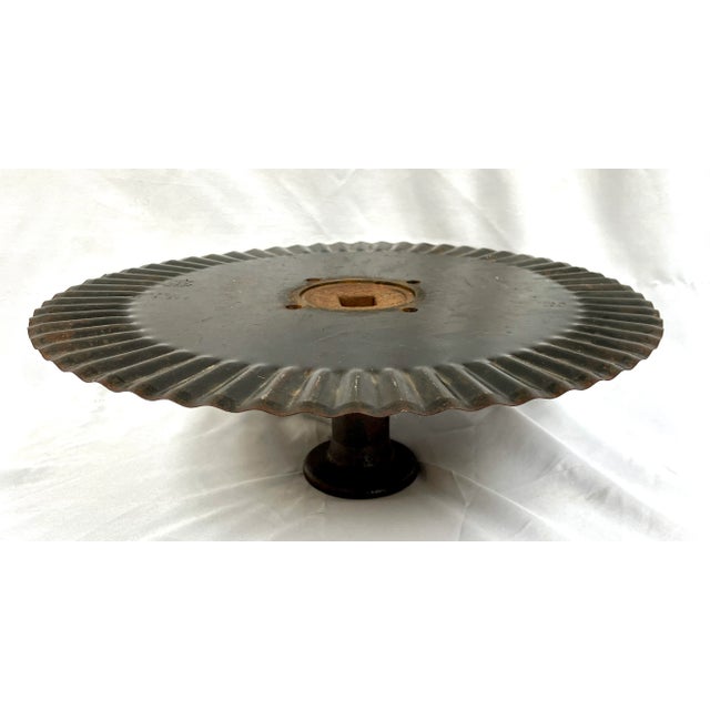 Early 20th Century Vintage Industrial Farm Implement Fluted Pedestal Riser/Charcuterie Board/Cake Stand For Sale - Image 5 of 8