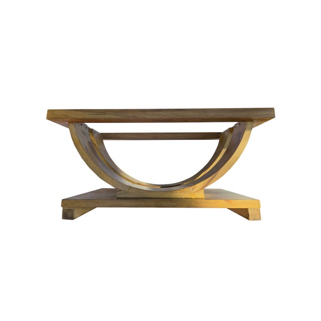 Art Deco Rare 40s Solid Wood Coffee Table W/Glass Top Attributed to Brown Saltman - Refinished For Sale - Image 3 of 14