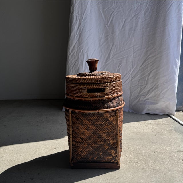 Large Indonesian Wicker Fishing Basket with Lid For Sale - Image 10 of 18