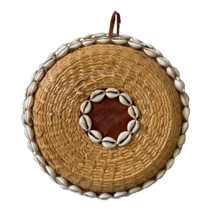 1970s Vintage African Hand Woven Basket With Cowrie Shells