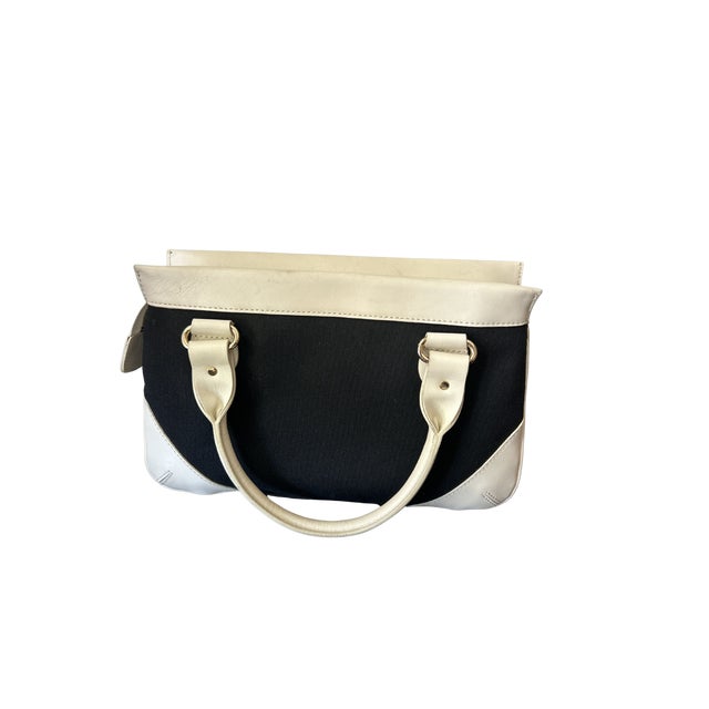 Vintage Kate Spade New York Black Canvas & White Leather Satchel Bag – Triple Compartment Designer Handbag with Polka Dot...
