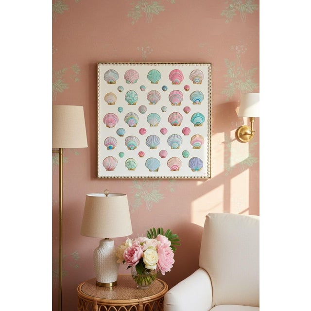 Not Yet Made - Made To Order Painted Shells on Canvas in Coastal Color 24x24” in Gold Frame, Coastal Shell Art For Sale - Image 5 of 5