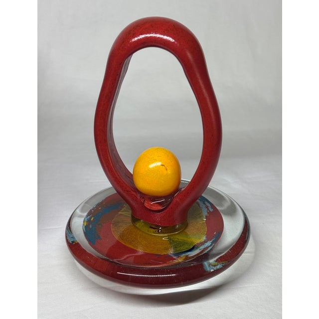 Postmodern Multicolor Art Glass Jar Vase Loop & Ball Finial Lid For Sale - Image 10 of 12