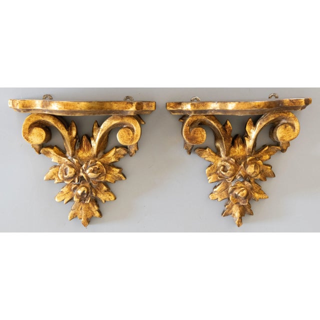Gold Vintage Italian Giltwood Roses Wall Brackets Shelves - a Pair For Sale - Image 8 of 8