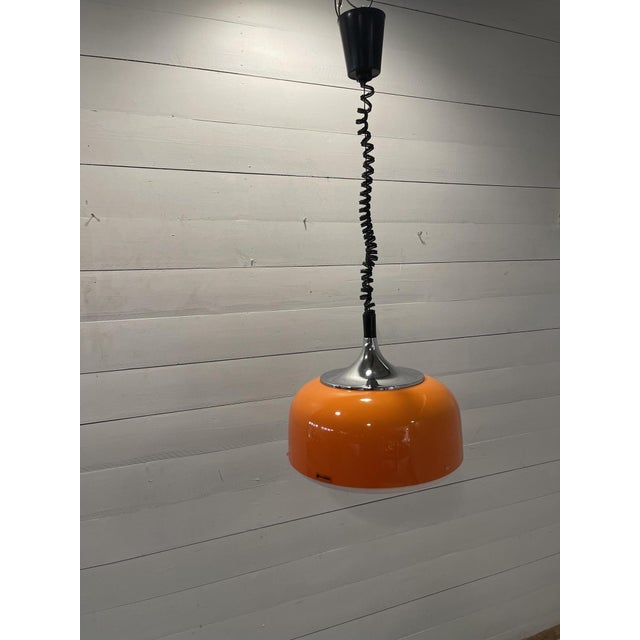 Vintage Space Age Italian UFO Orange Pendant Lamp in Chrome by Guzzini for Meblo, 1970s For Sale - Image 8 of 10