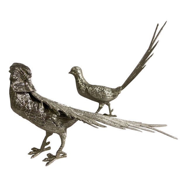 Silver Bronze Pheasants, 1970s, Metal, Set of 2 For Sale