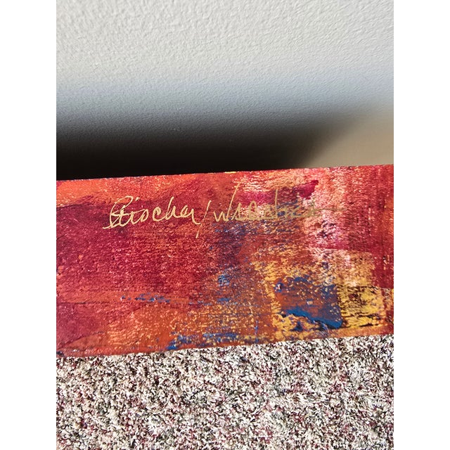 Late 20th Century Signed Contemporary Abstract Mixed Media Canvas Painting in Burgundy & Gold For Sale - Image 9 of 10