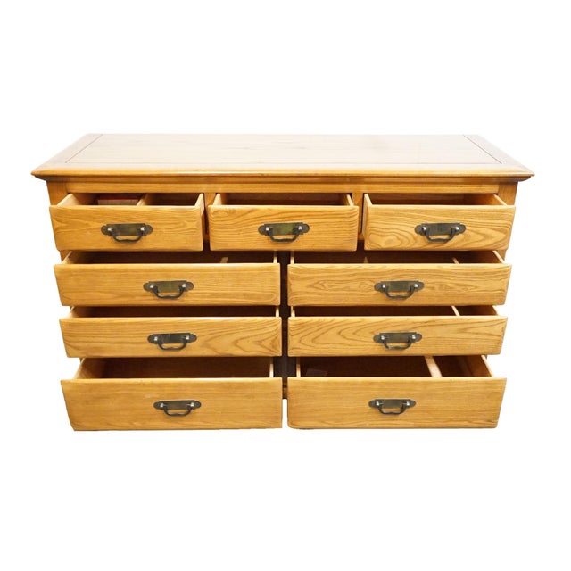 Late 20th Century Link Taylor Countryside Collection Solid Oak Early American Rustic 55" Double Dresser 6602 For Sale - Image 5 of 14