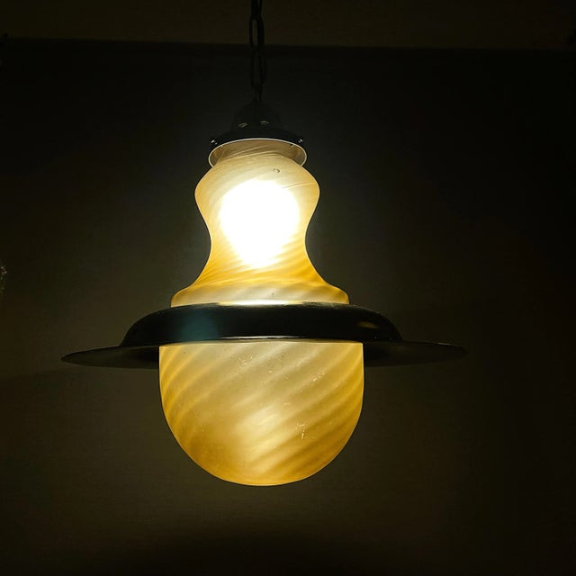 1970s Large Space Age Ufo Yellow Glass and Metal Hanging Lamp, 1970s For Sale - Image 5 of 15