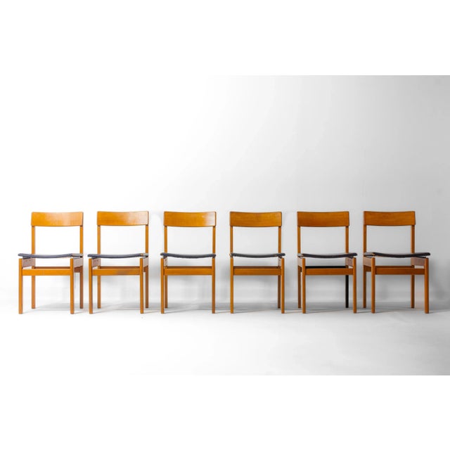 1960s Abstracta Dining Chairs in Beech by Jos de Mey for Van den Berghe-Pauvers, Belgium, 1960s, Set of 6 For Sale - Image 5 of 14