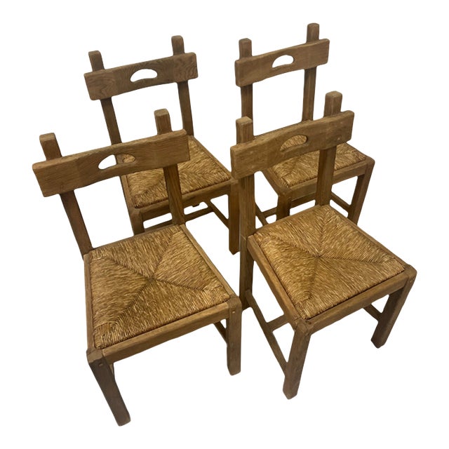 1970s Vintage French Rush Seat Chairs - Set of 4 For Sale