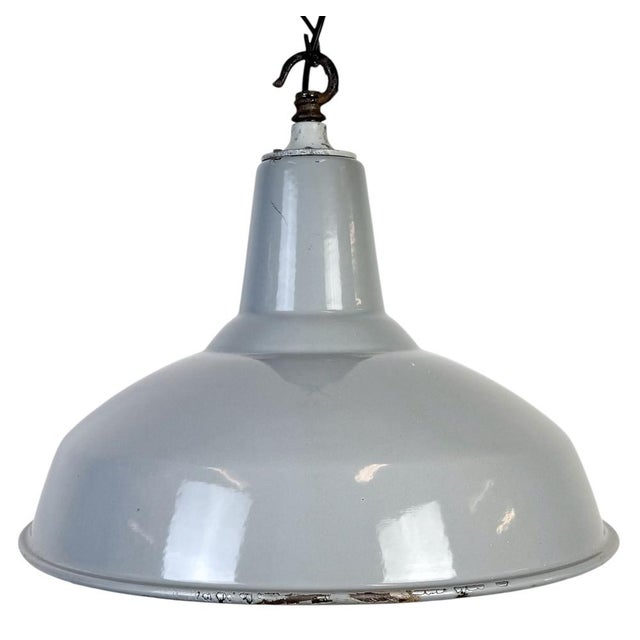 British Industrial Grey Enamel Factory Pendant Lamp, 1960s For Sale - Image 17 of 17