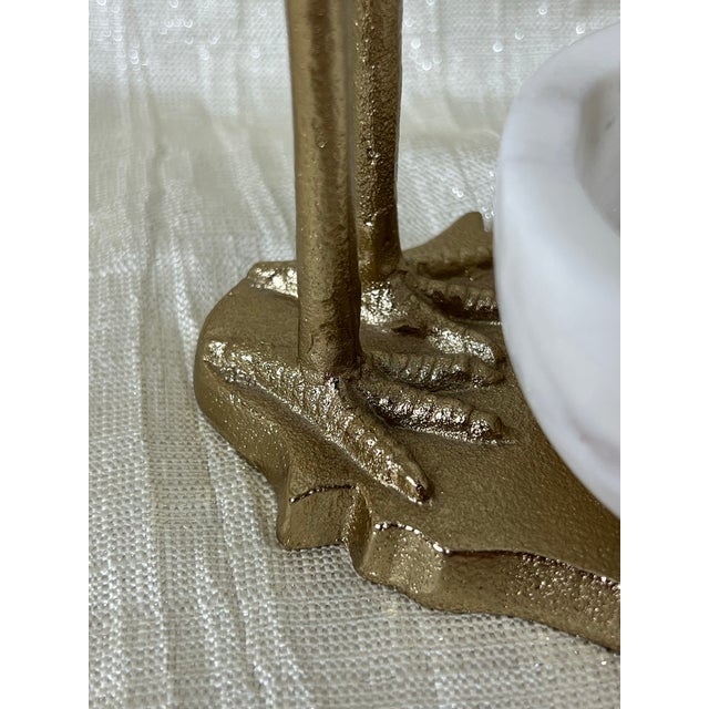 Stone Palm Beach Style Gold Heron Accent Sculpture With Marble Bowl For Sale - Image 7 of 10
