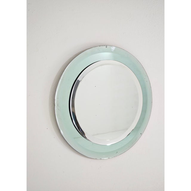 Aqua Round Crystal Wall Mirror attributed to Cristal Art, Italy, 1970s For Sale - Image 8 of 15